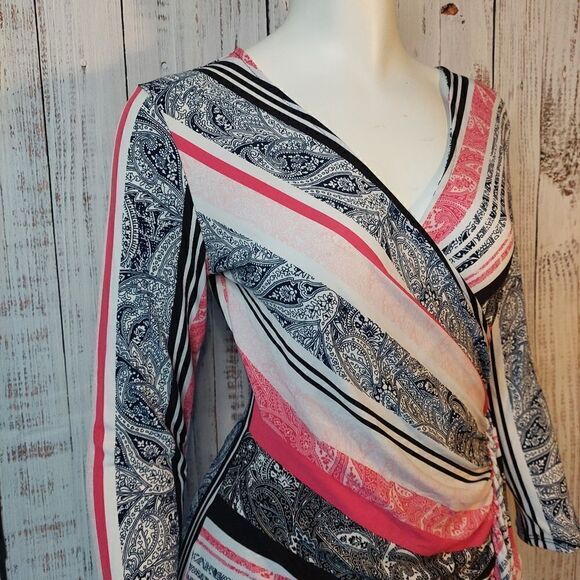 New York & Co Womens Paisley Stripe Ruffled Dress sz XS - Picture 11 of 15